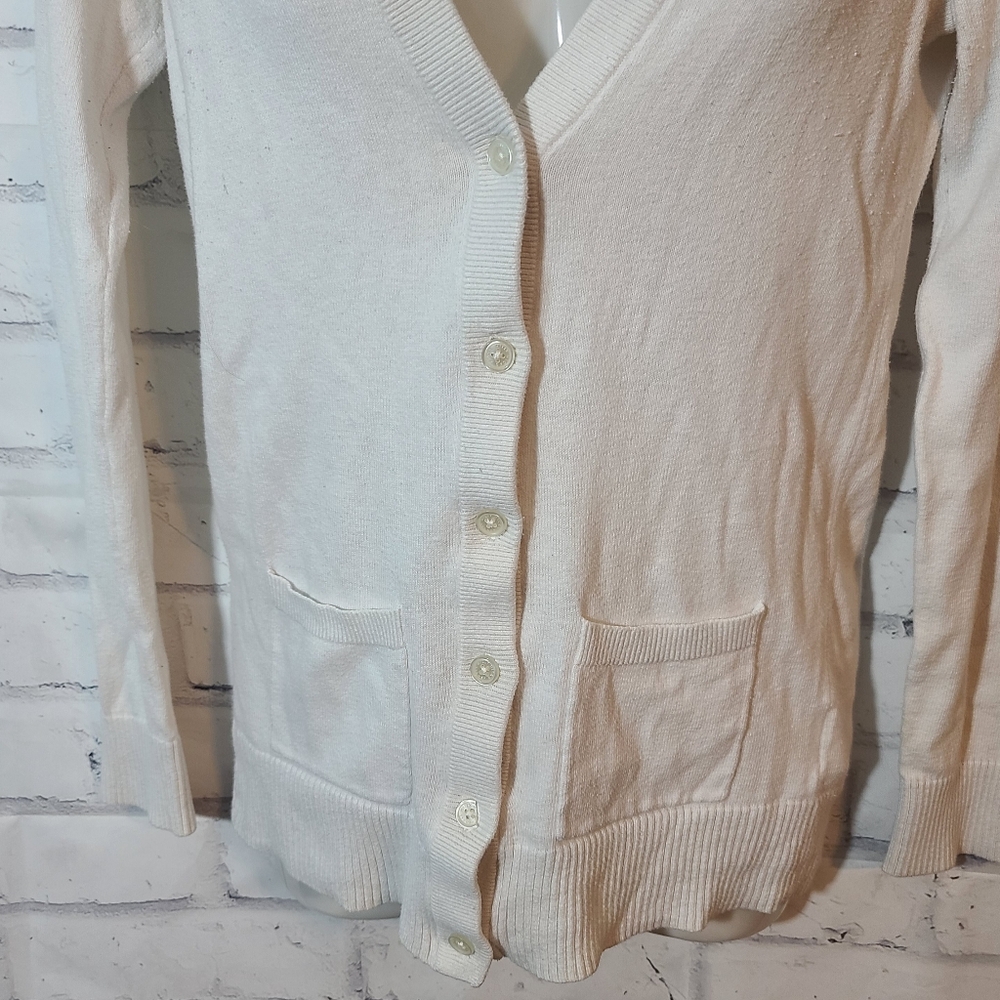 Gilly Hicks Sydney White Button V-neck Cardigan Sailboat Logo Small - Picture 3 of 7